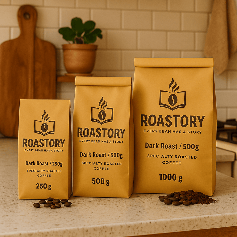 Koffiebonen product afbeelding met verschillende gewichten